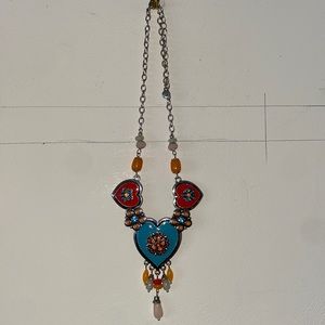 Gorgeous beaded and rhinestone heart necklace with extender